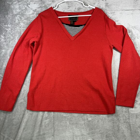 Diane Gilman Large Nautical Red Sweater Blue/white Stripe Inset Long Sleeve - Picture 1 of 8